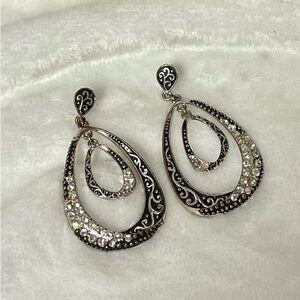 Elegant Silver and Black Teardrop Earrings